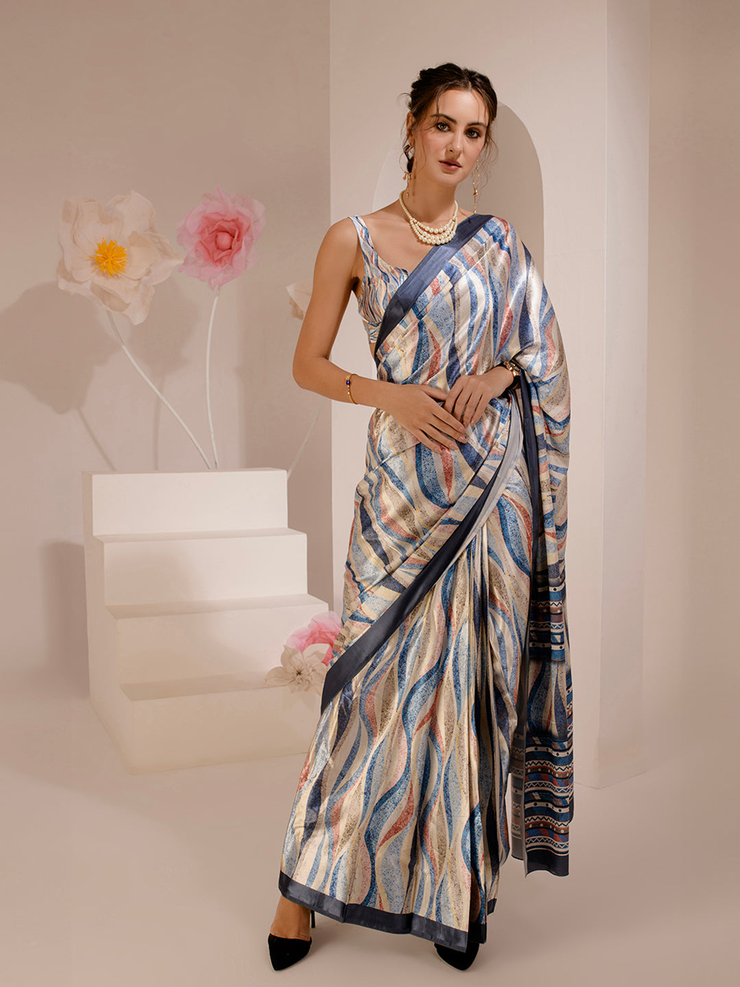 ELTIRE Beautiful Printed Satin Saree