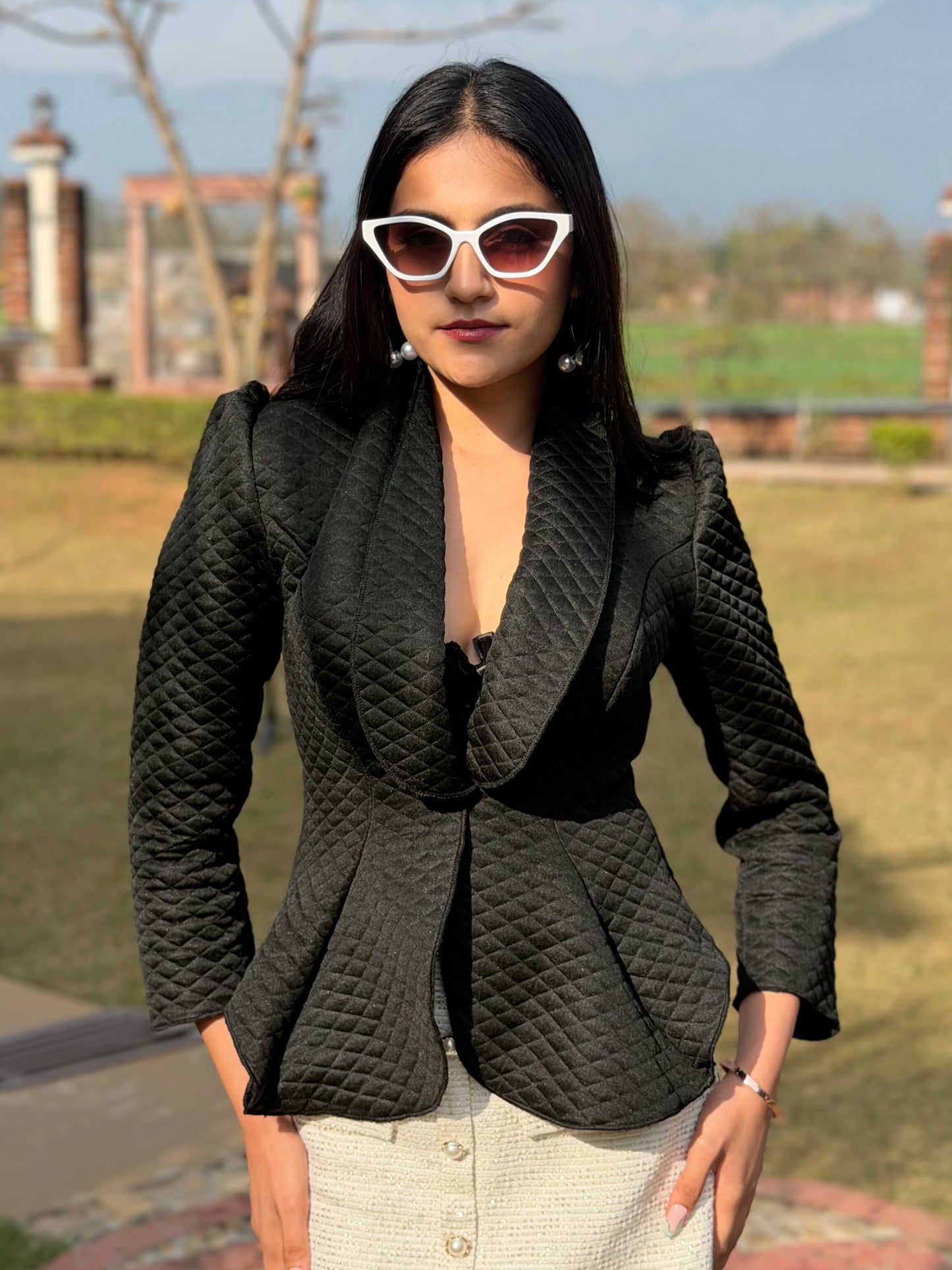 TANDUL Women Sleek Black Quilt Blazer