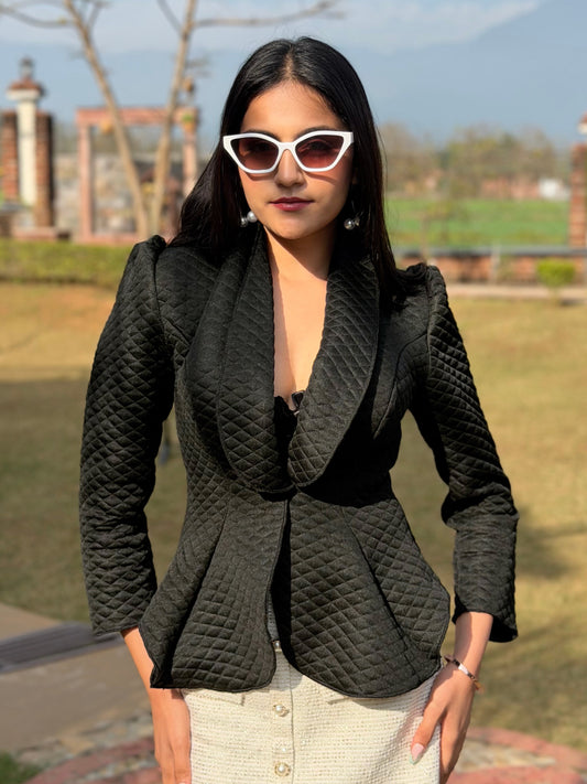 TANDUL Women Sleek Black Quilt Blazer