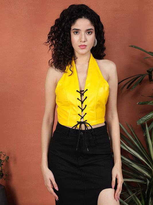 TANDUL Women Stylish Yellow Leather top