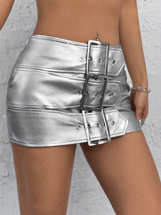 TANDUL  Women Solid Skorts Silver Skirt