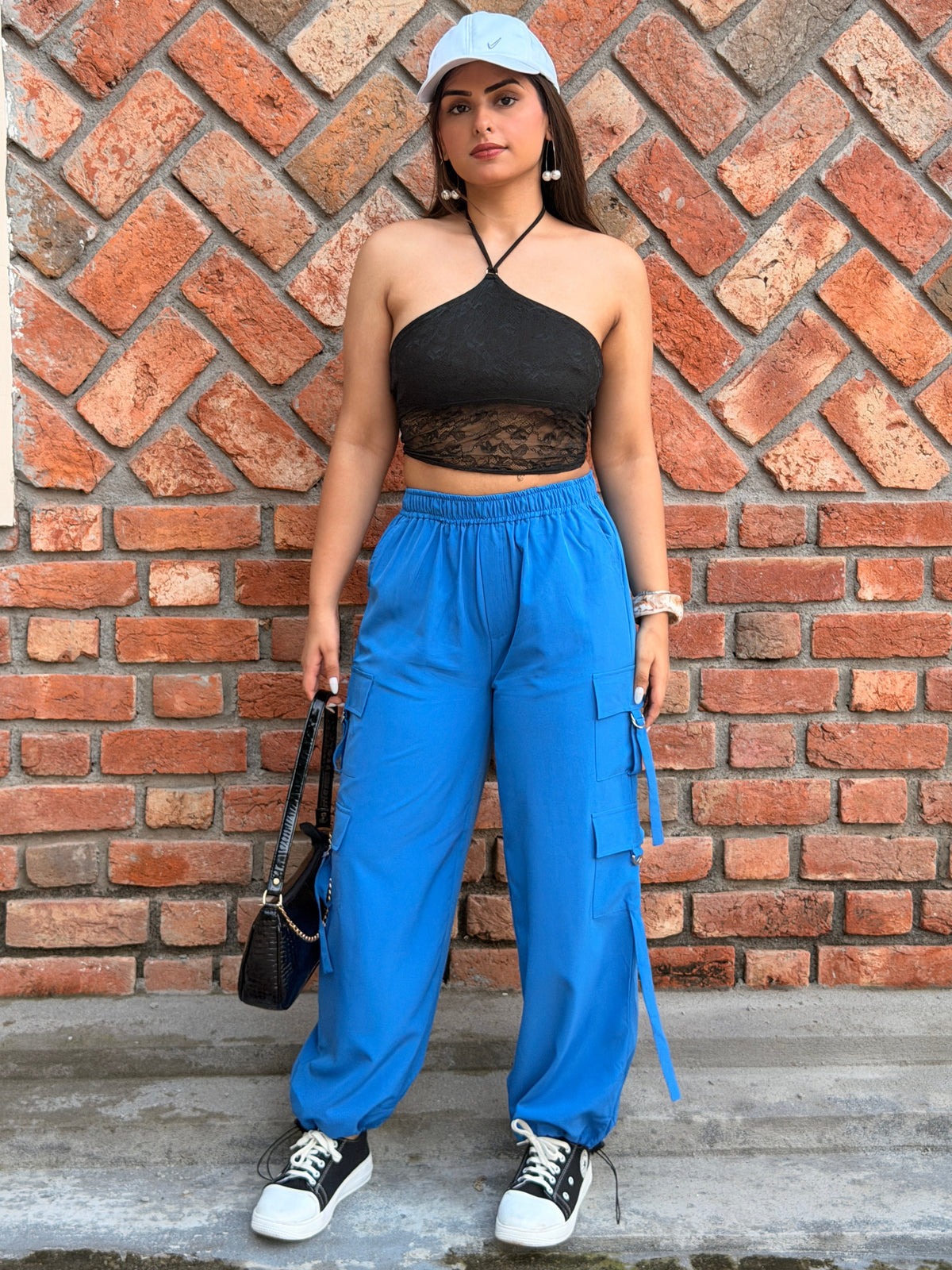 TANDUL Women Cobalt Blue Utility Parachute Cargo Trouser