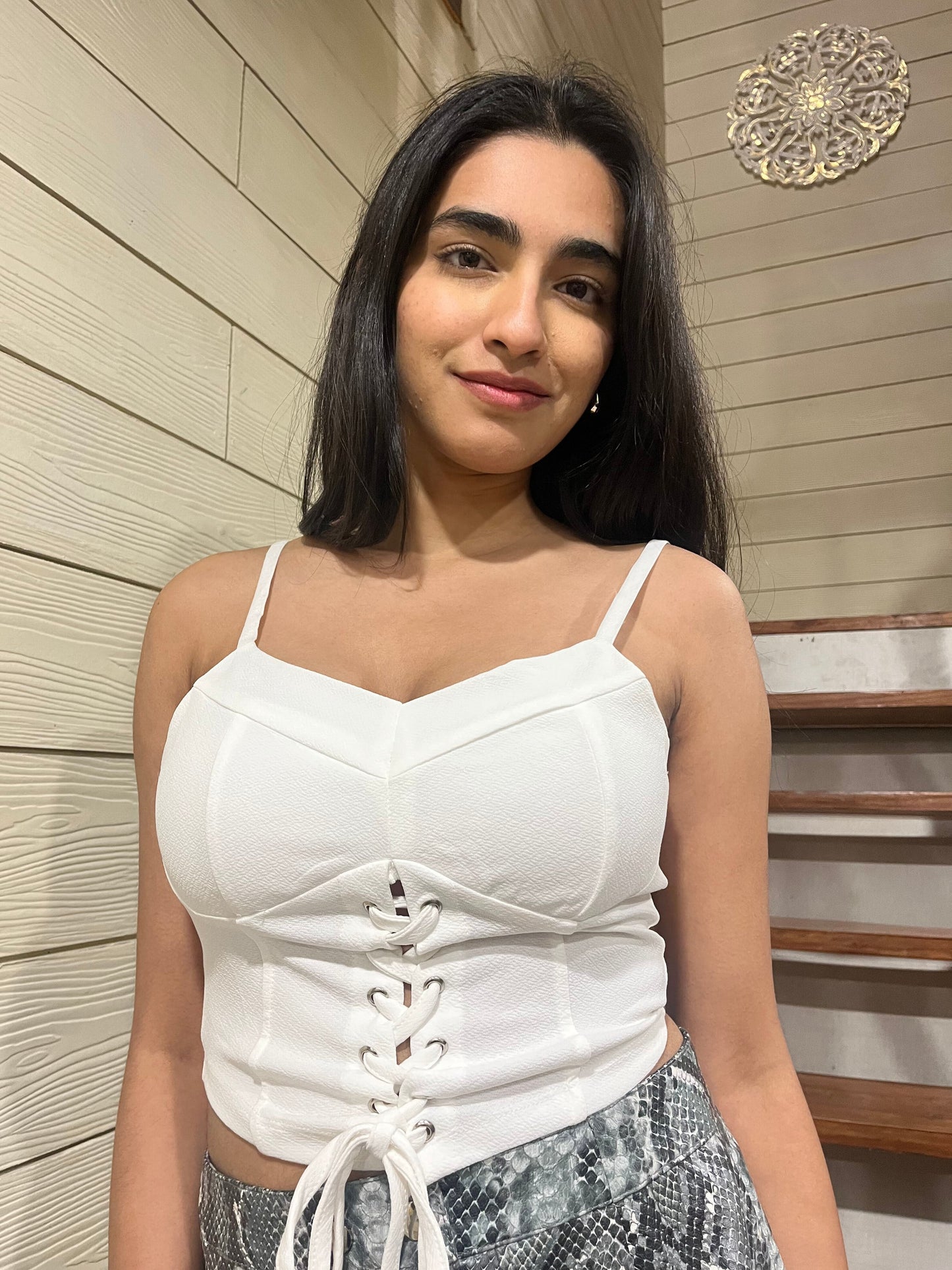 TANDUL Casual Shoulder Straps Solid Women White Top