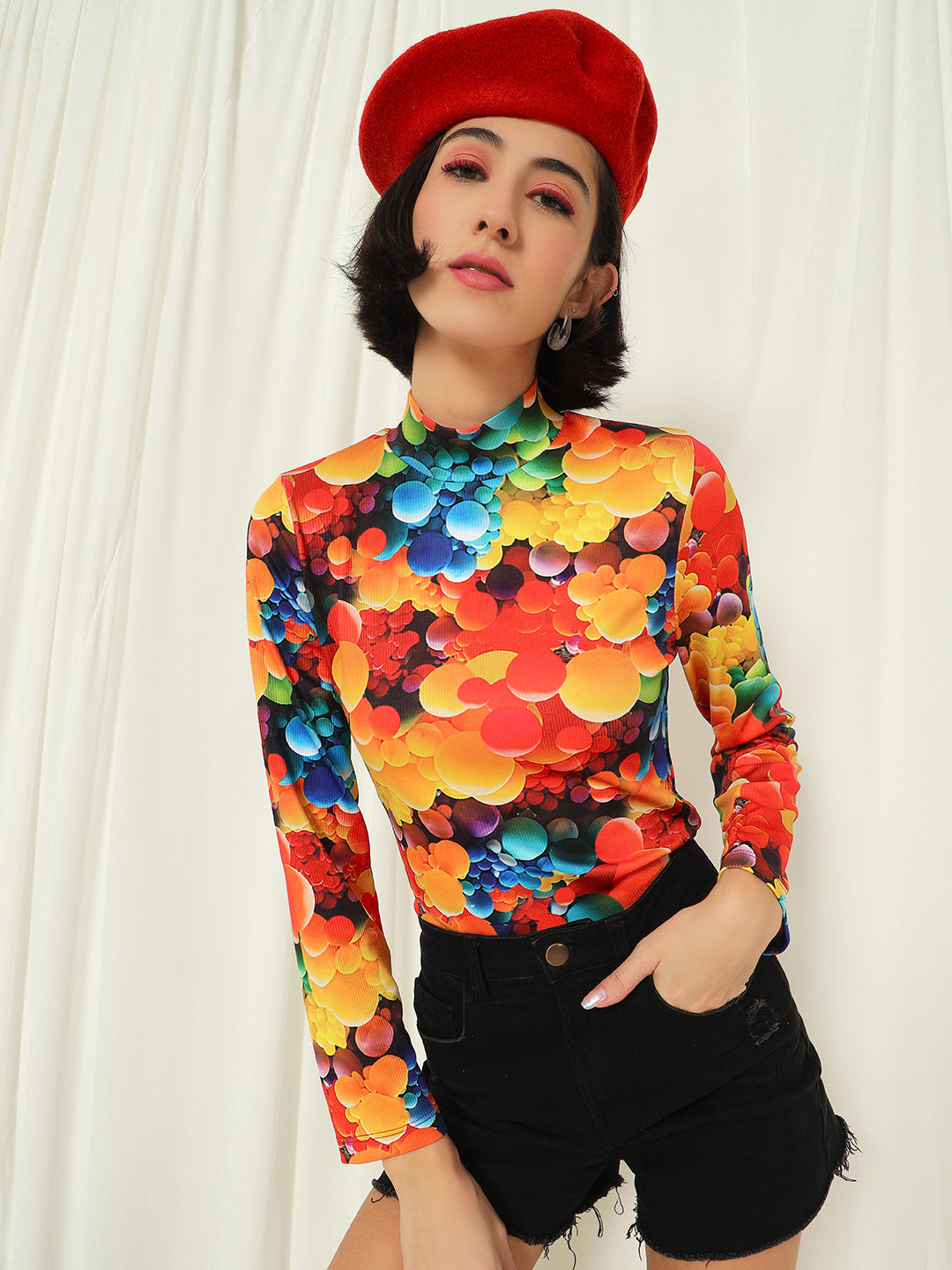 TANDUL  Women Graphic Print High Neck Multicolor Sweater