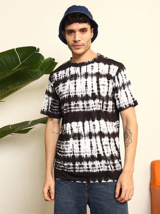 TANDUL Men's  black and white tie-dye T-shirt
