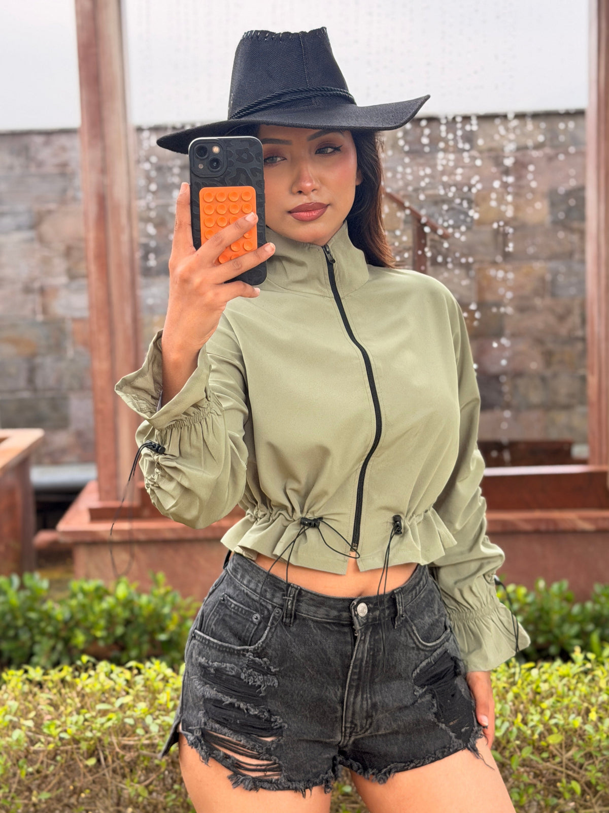 TANDUL Women Olive Green Windbreaker Jacket