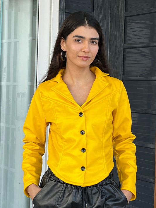 TANDUL Women Stunning Yellow Leather Jacket