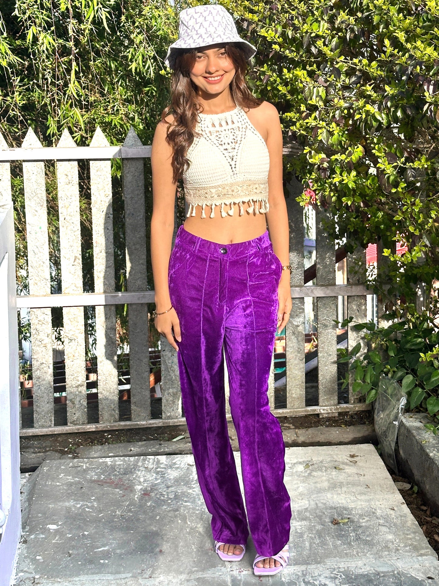 TANDUL  Women Regular Fit Purple Velvet Trousers