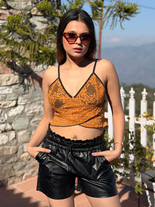 TANDUL Women Stunning Yellow Lace Top