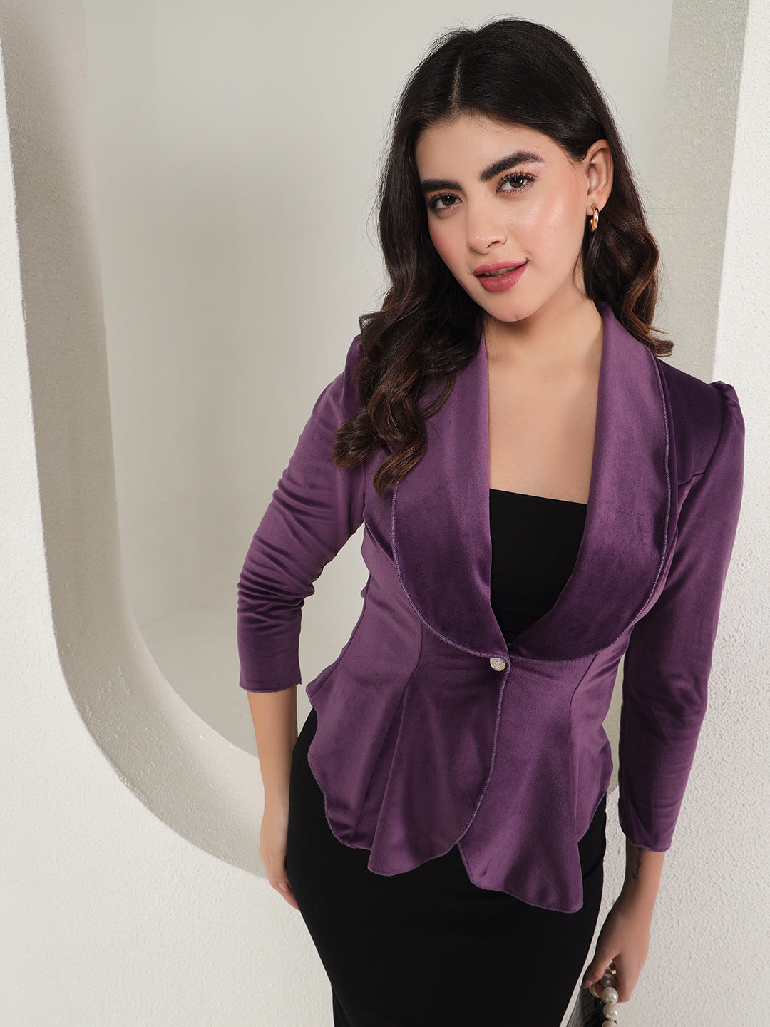 TANDUL  Velvet Solid Coat For Women
