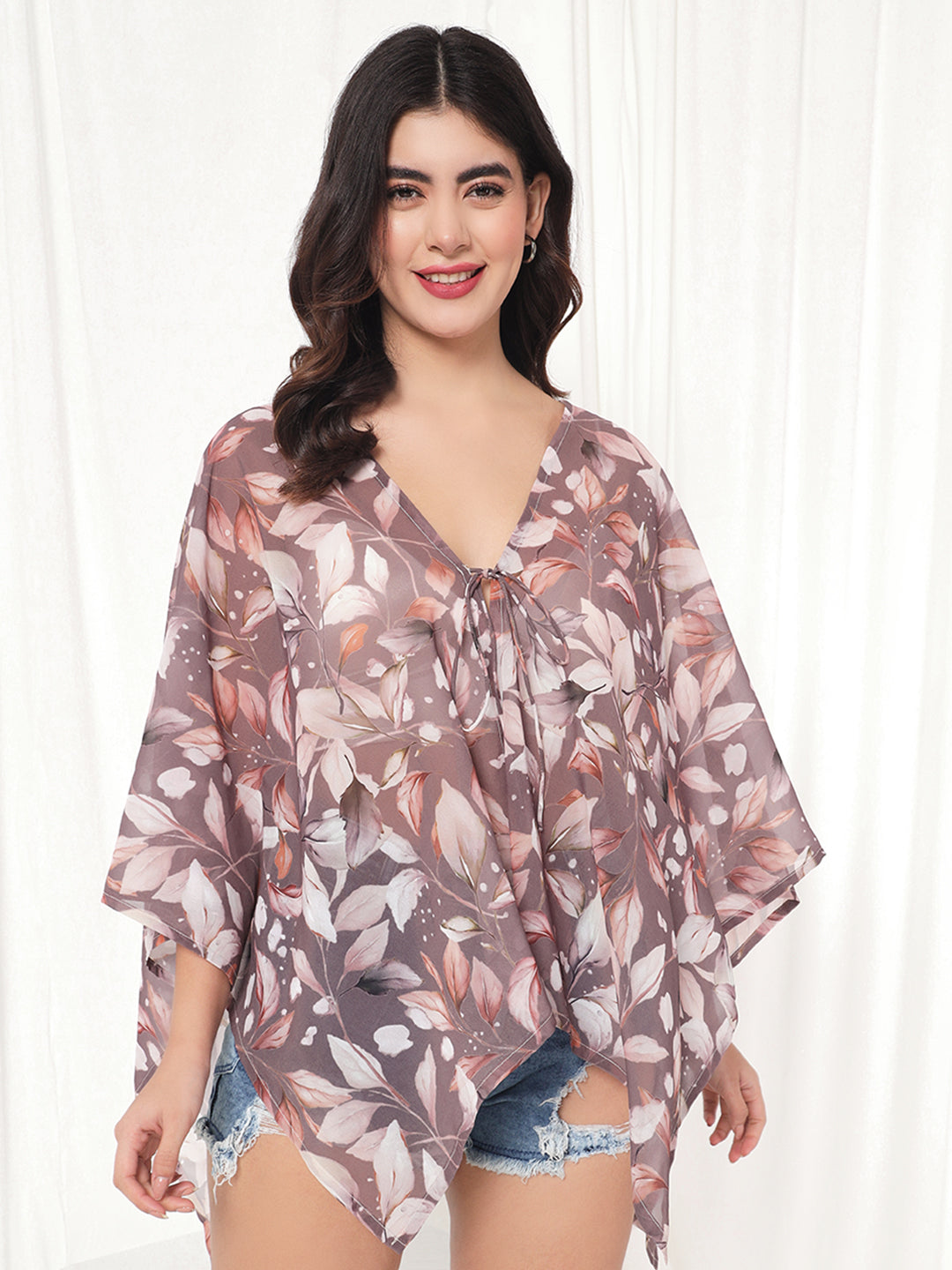 TANDUL  Women Kimono Style 3/4th Sleeve Brown Shrug