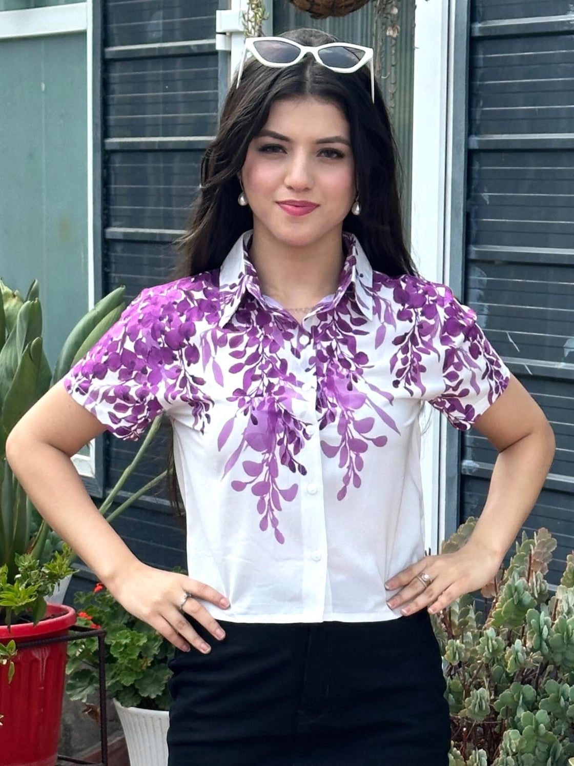 TANDUL Women Purple Leaf Printed Casual Shirt