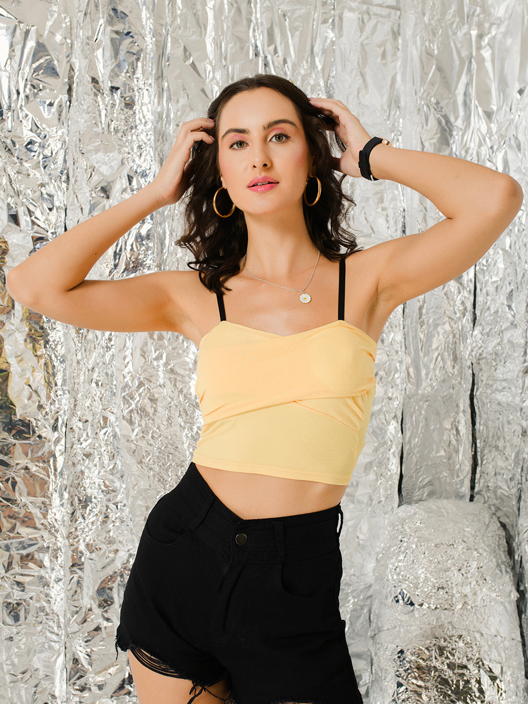 TANDUL  Casual Sleeveless Solid Women Yellow Top