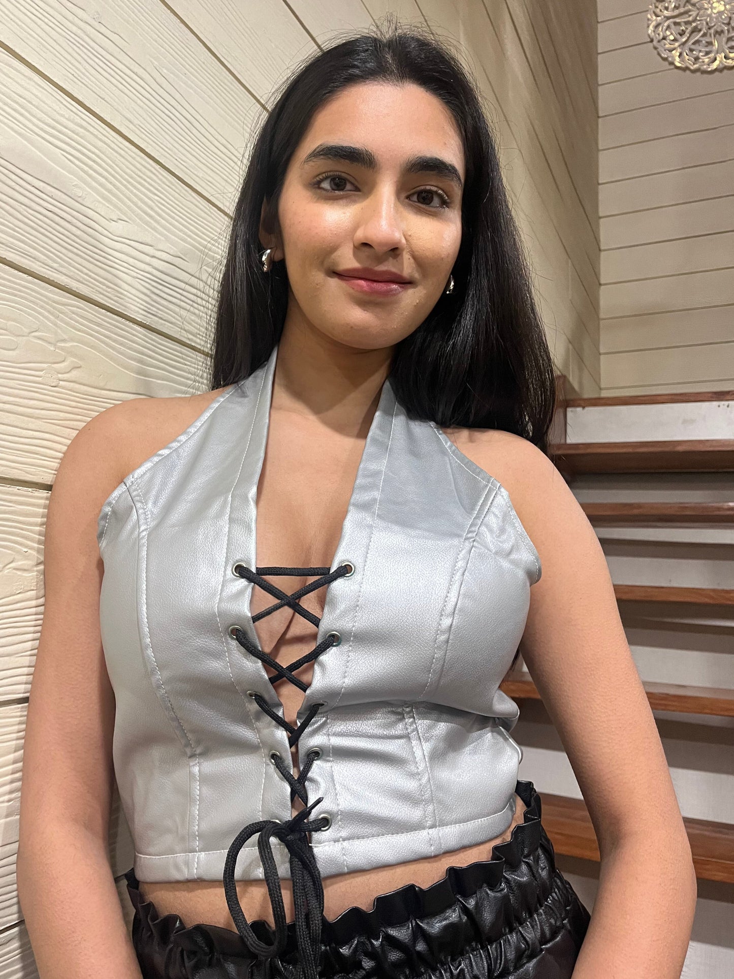 TANDUL Casual Sleeveless Solid Women Silver Top