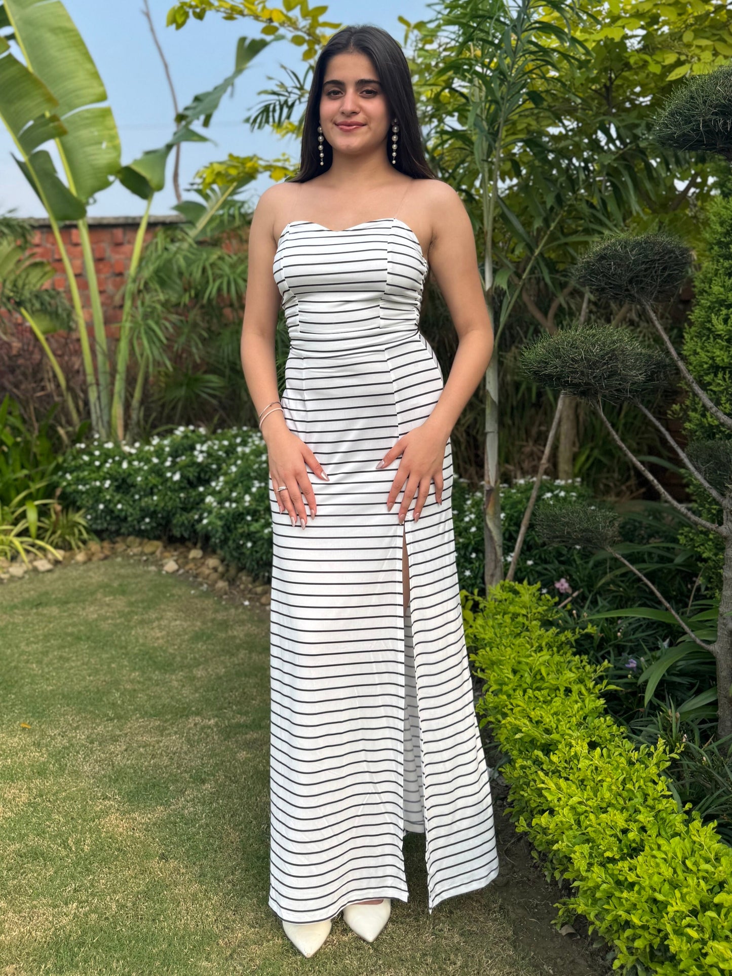 TANDUL Women Elegant Striped Long Dress