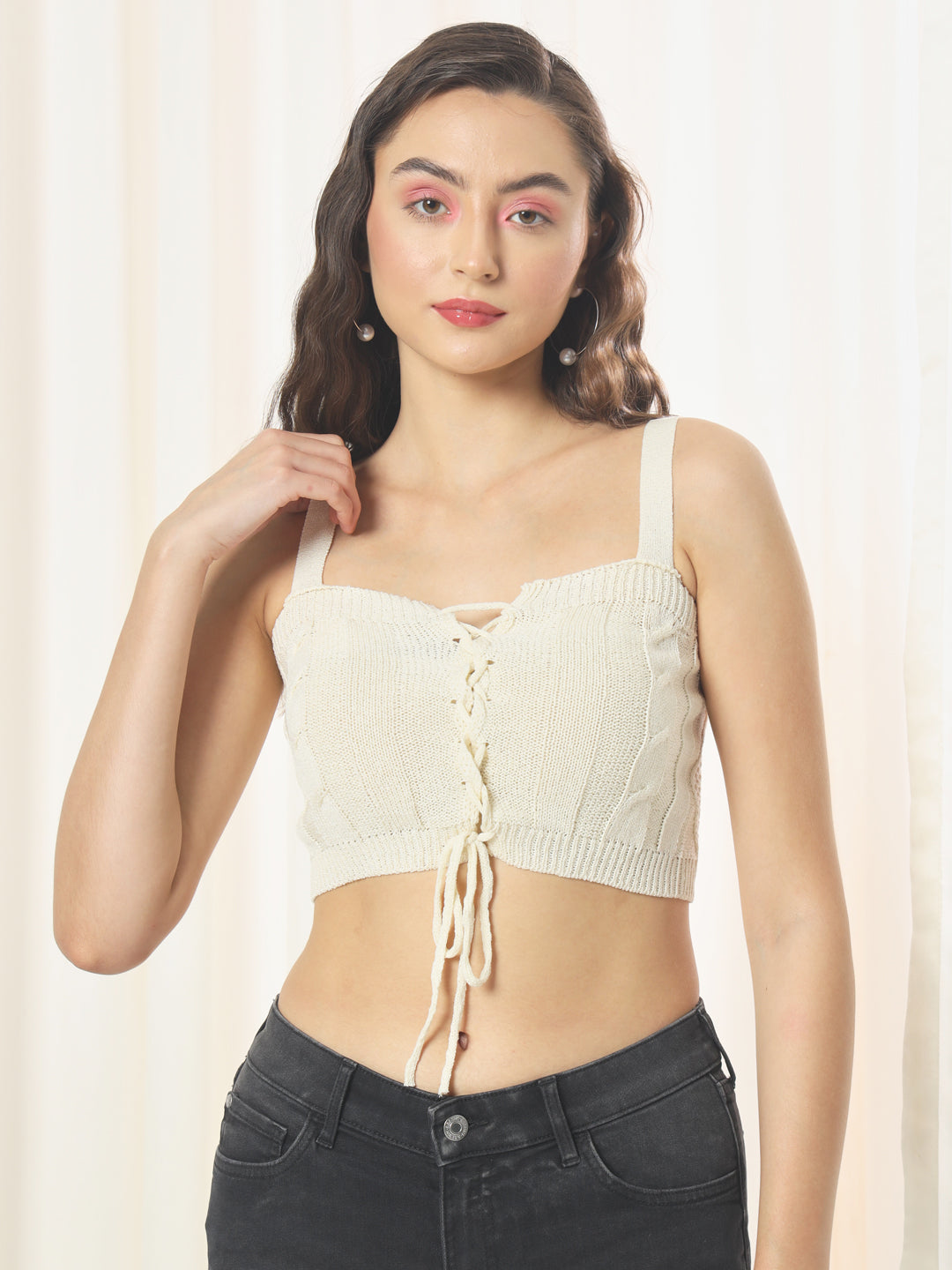 TANDUL  Casual Sleeveless Solid Women White Top