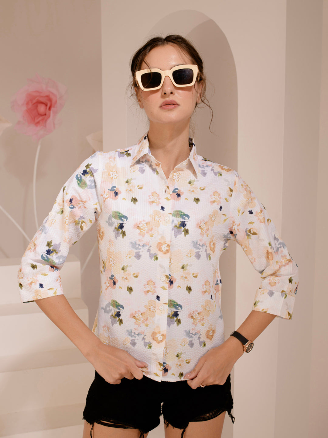 TANDUL  Women Regular Fit Printed Built-up Collar Casual Shirt