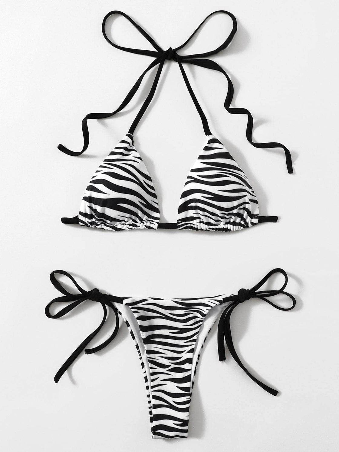 ELTIRE Black and White Zebra Striped Pattern Thong Bikini