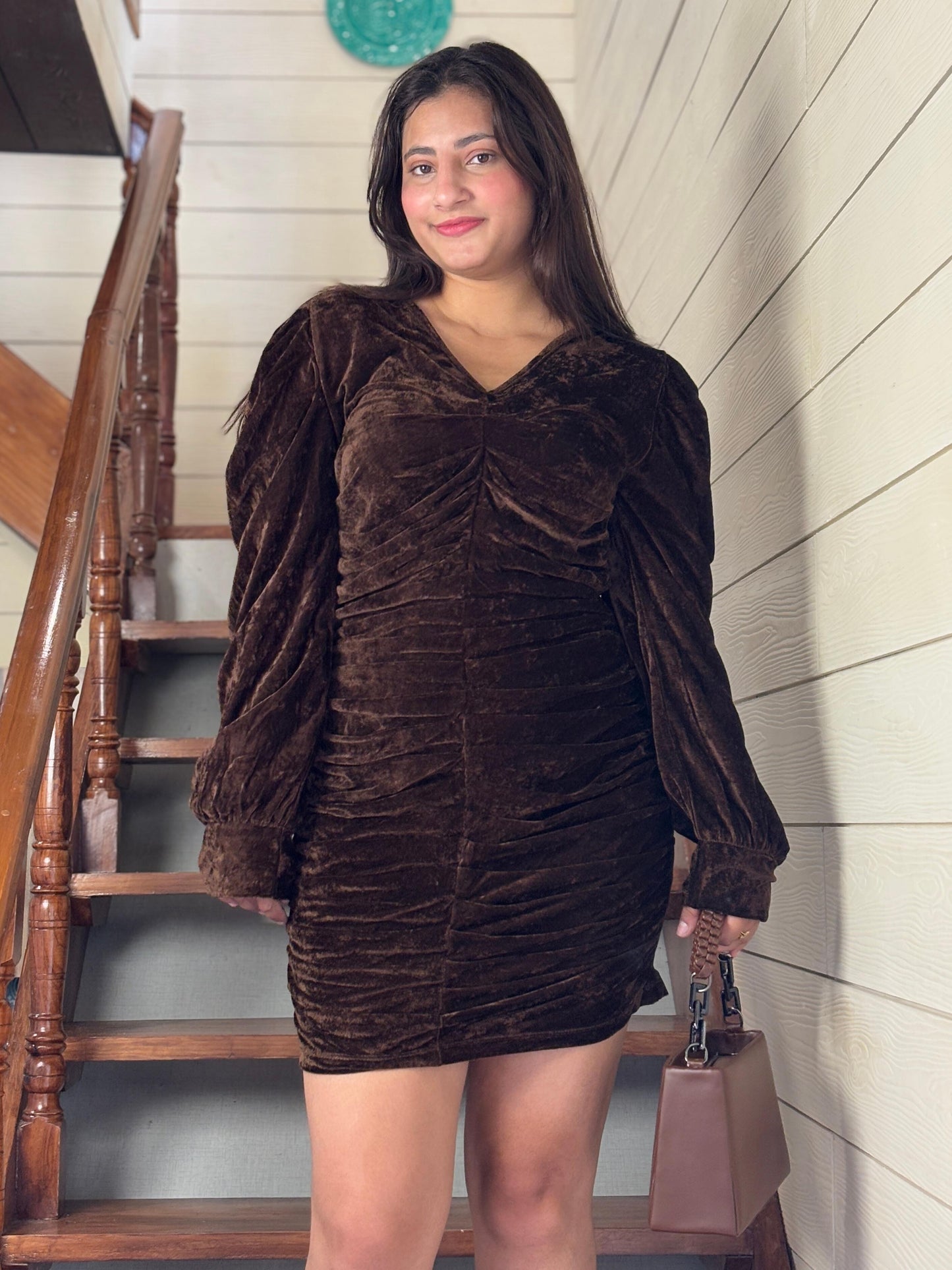 TANDUL Women Brown Velvet Dress