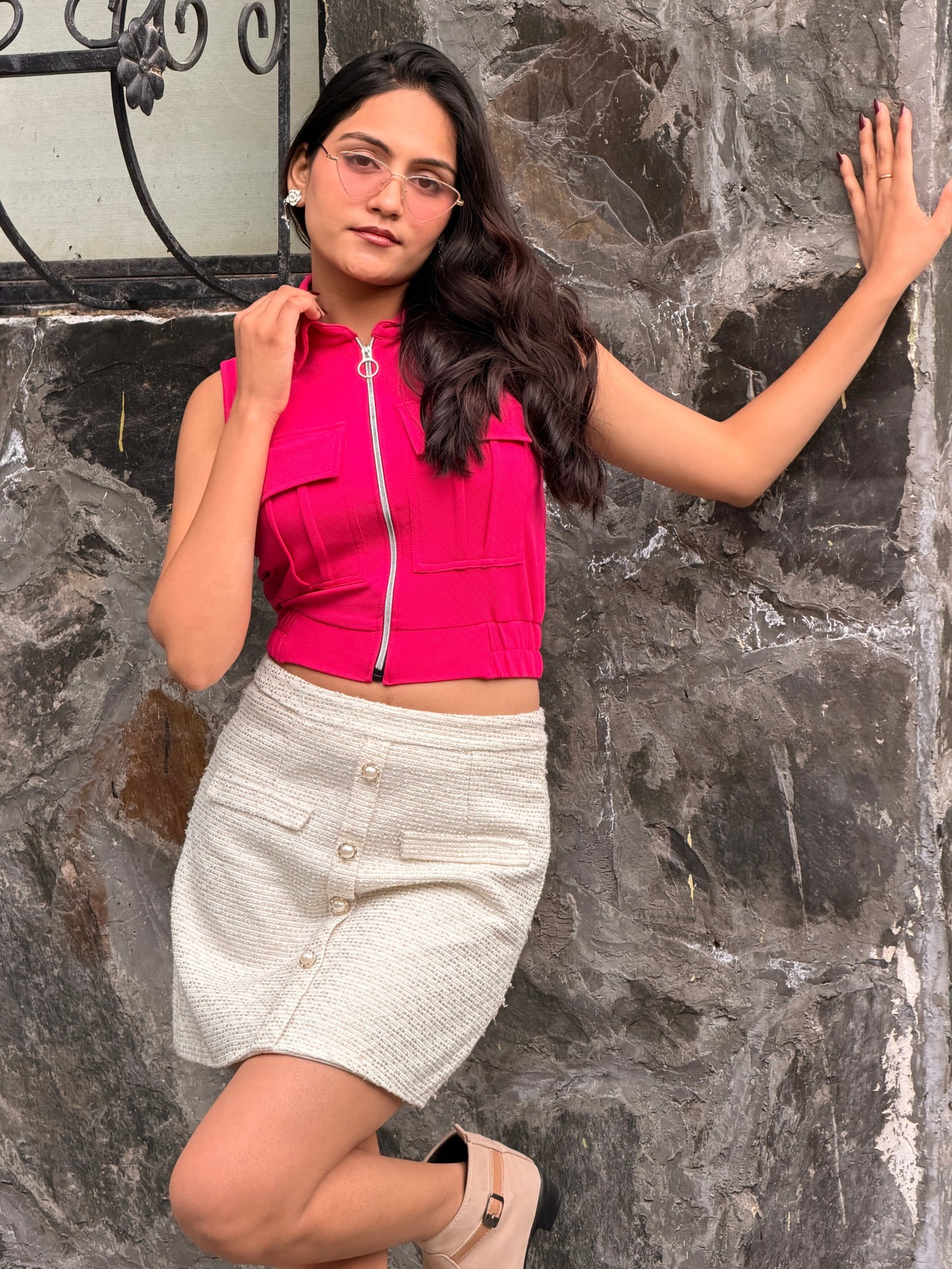 TANDUL Women Chic Fuchsia Pink Top