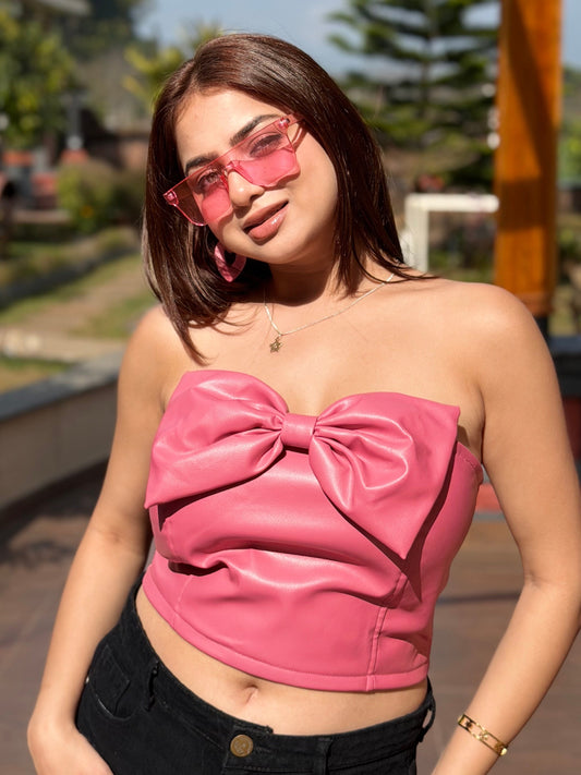 TANDUL Women Stunning Pink Leather Top