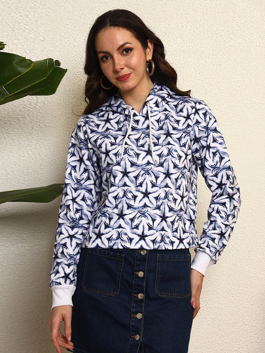 TANDUL Women Stylish Blue and White Printed Sweatshirt