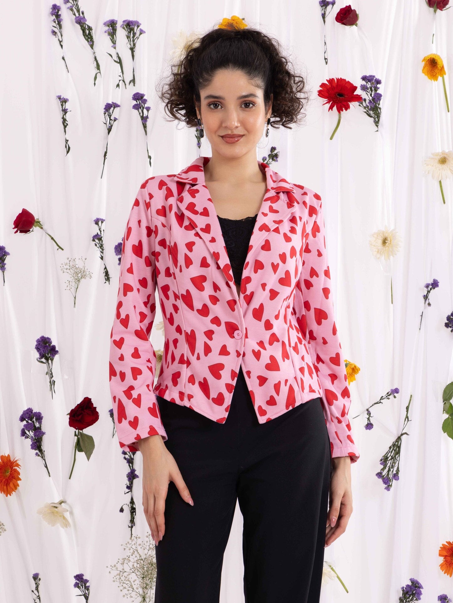 TANDUL Fleece Floral Print Coat