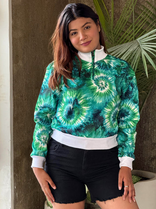 TANDUL Women Stunning Green Tie-Dye Sweatshirt