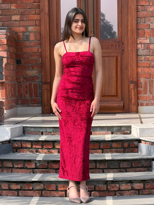TANDUL Women Stunning Maroon Velvet Bodycon Dress
