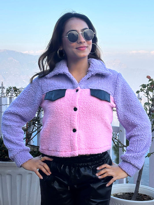 TANDUL Women Pink and Purple Fur Jacket