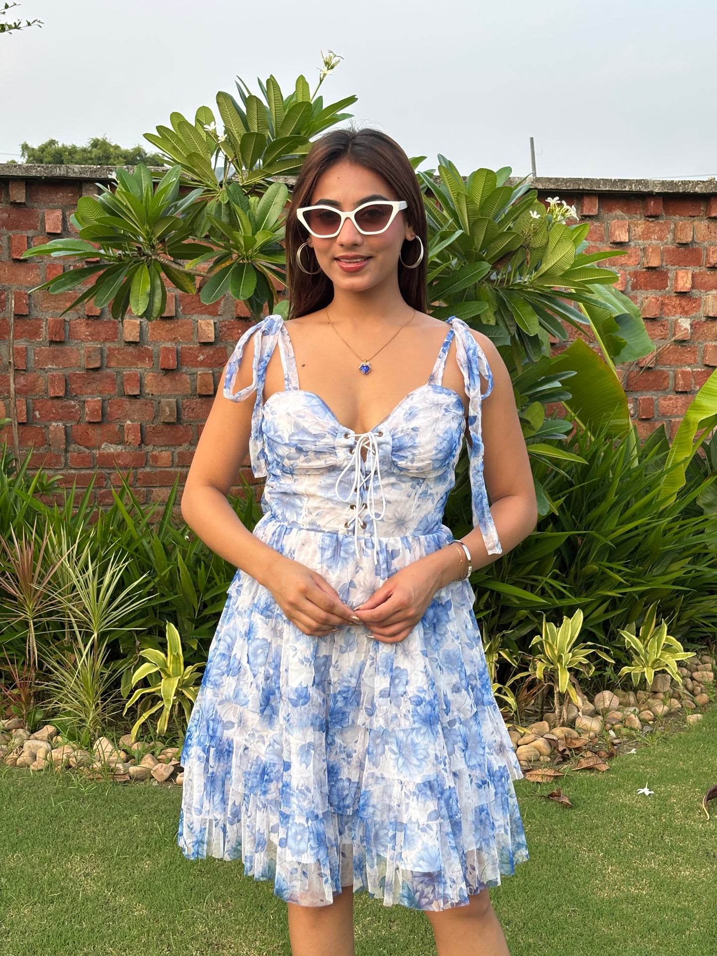 TANDUL Women Stunning Blue Floral Net Dress