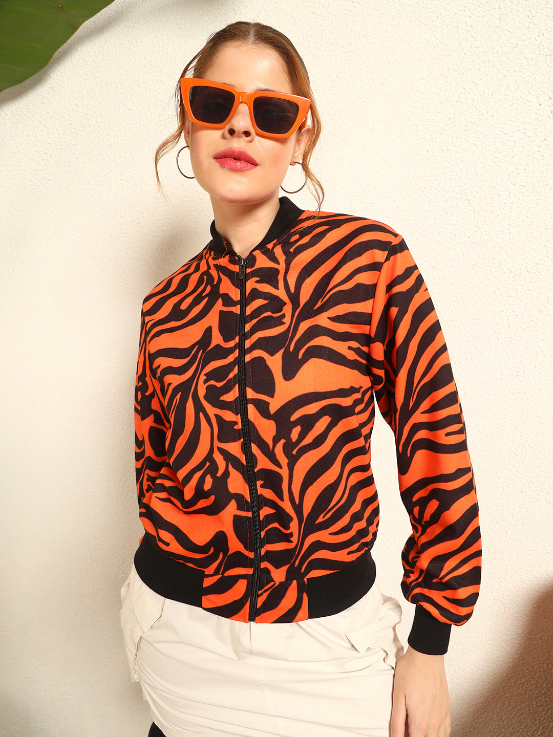 TANDUL Women Striking Orange and Black Zebra Print Jacket