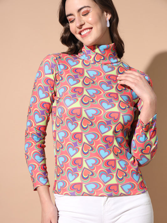 TANDUL Women Printed High Neck Multicolor Sweater