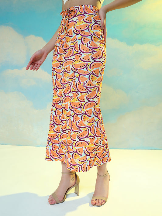 TANDUL  Women Printed Flared Orange Skirt