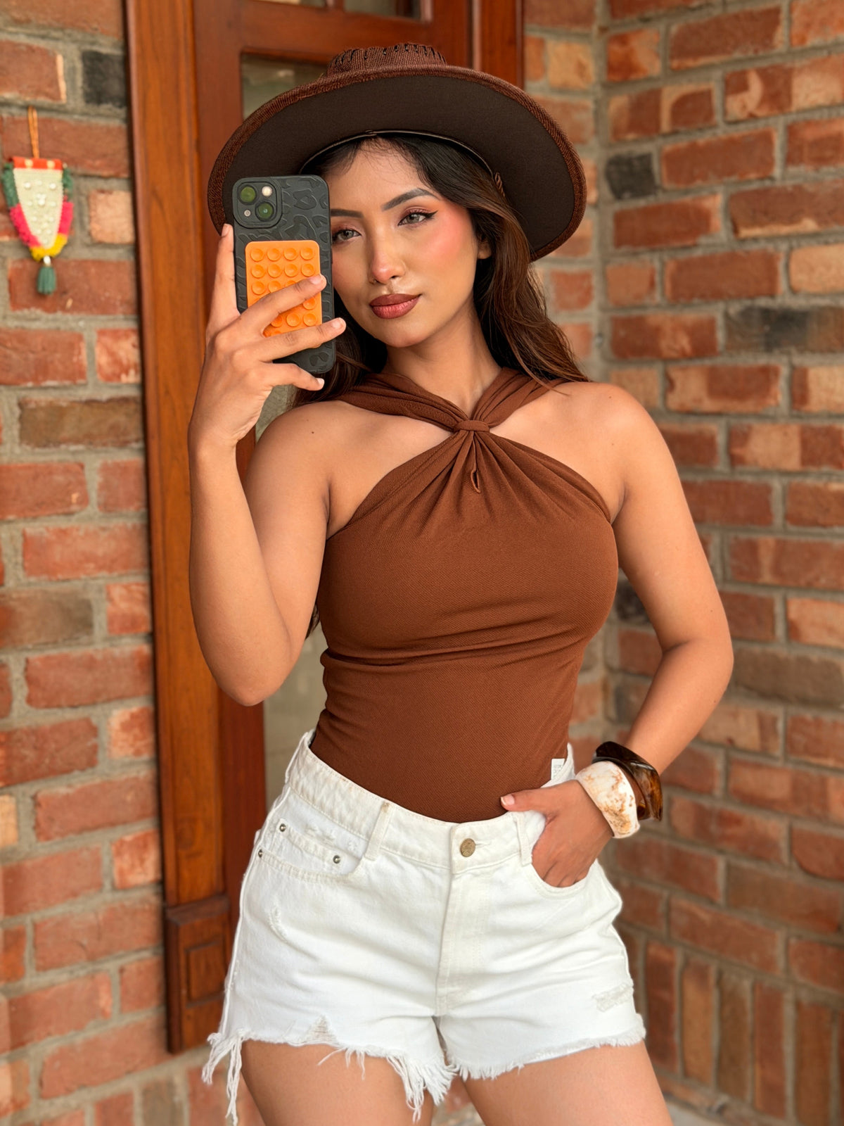 TANDUL Women Stunning Brown Stylish Neck Top