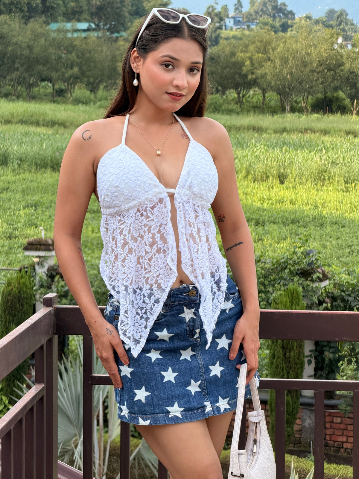 TANDUL Women White Lace Cami Backless Lace Top