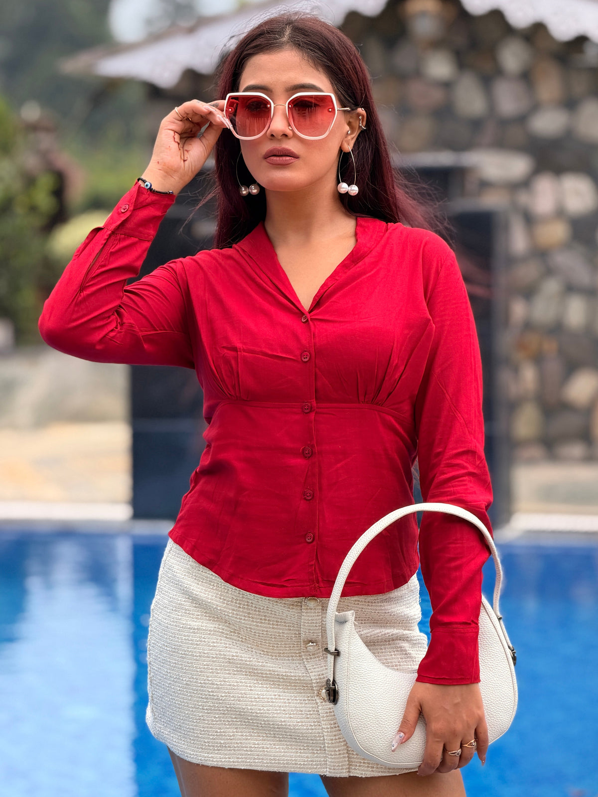 TANDUL Women Stylish Maroon Full Sleeve Shirt