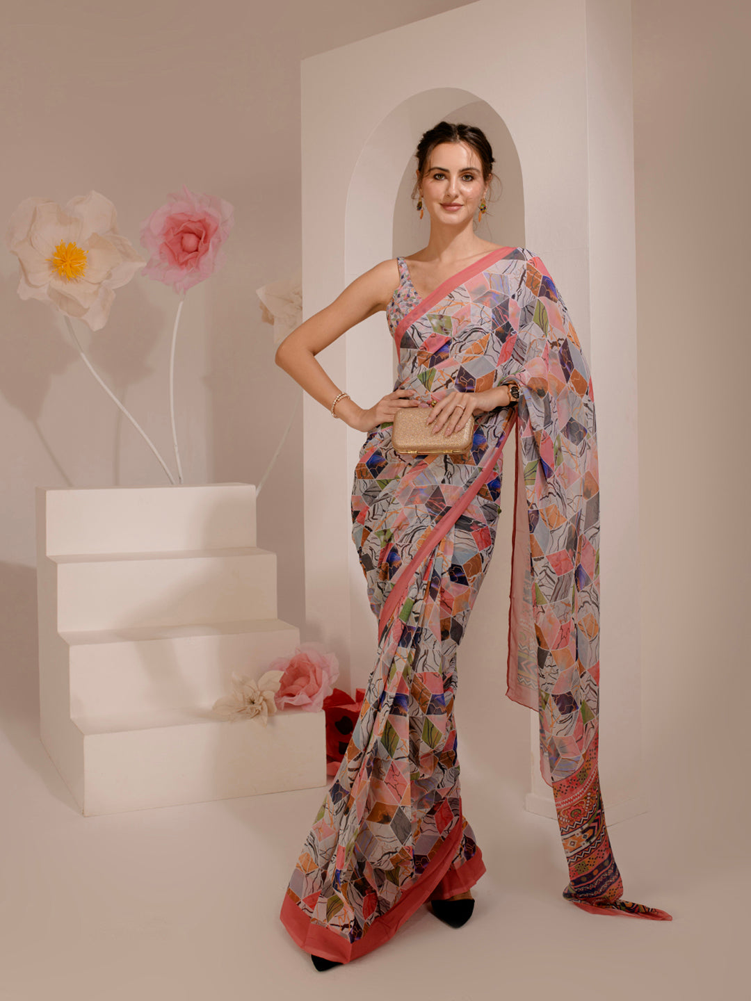 ELTIRE Exquisite Printed Bollywood Style Georgette Saree