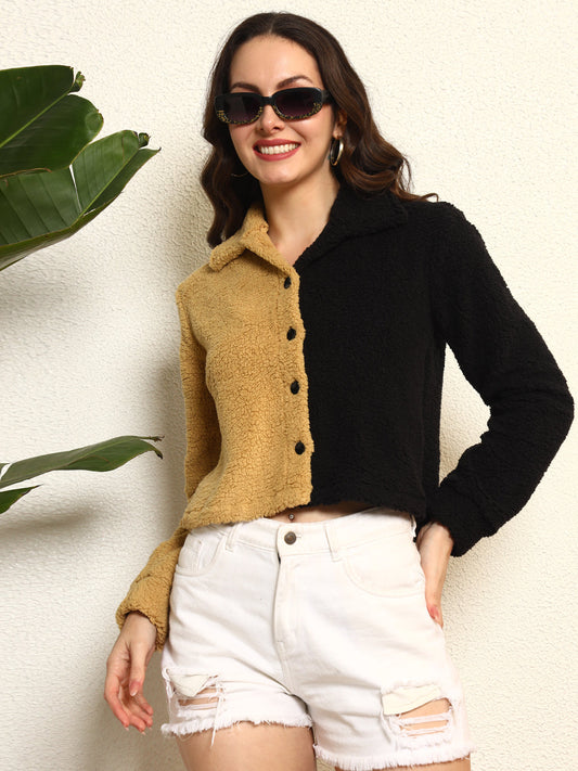 TANDUL Women Black and Brown Fur Jacket