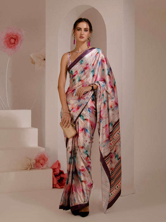 ELTIRE Exquisite Printed Bollywood Style Satin Saree