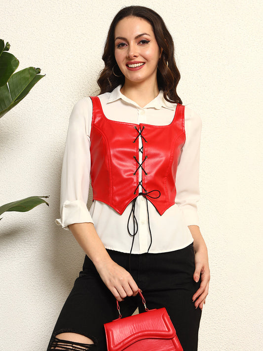 TANDUL Women Red Leather Waistcoat