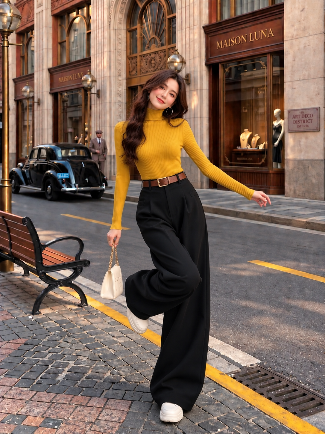 TANDUL Women Mustard Yellow Ribbed Knit Turtleneck Sweater