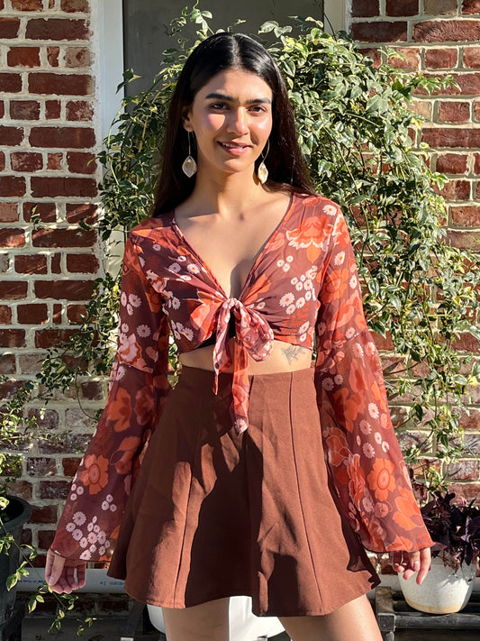 TANDUL Women Fit and Flare Brown Top