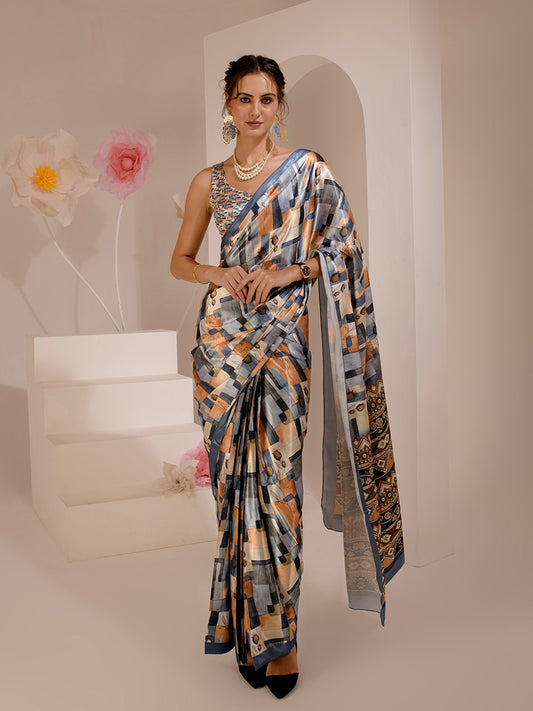 ELTIRE Exquisite Printed Bollywood Style Satin Saree