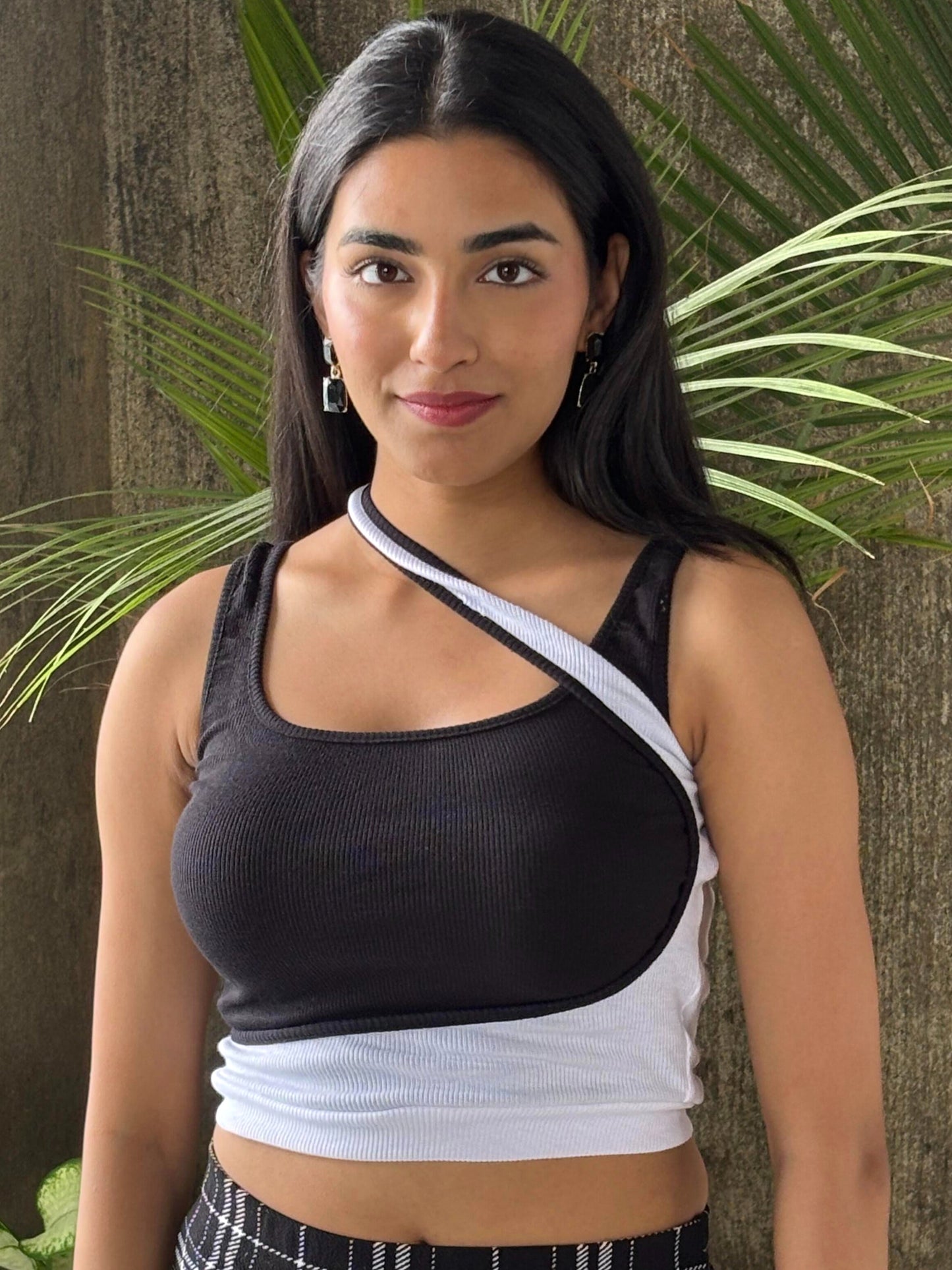 TANDUL Women Black and White Rib Top