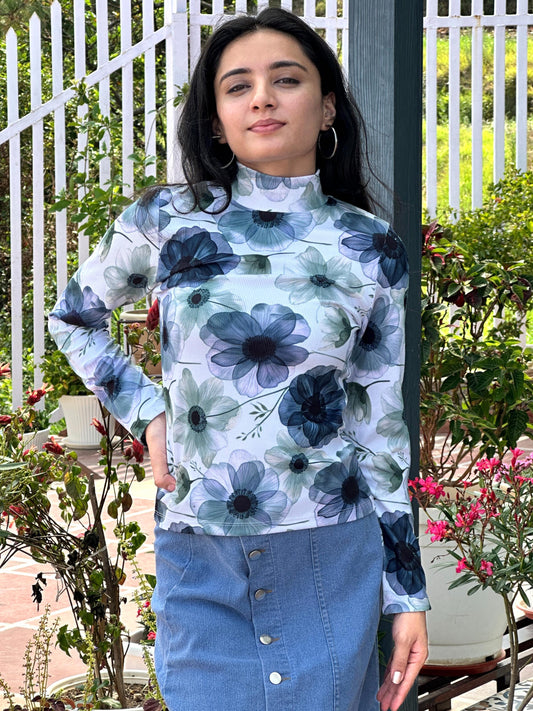 TANDUL  Women Floral Print High Neck White Sweater