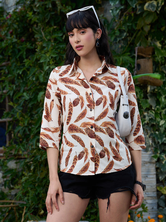 TANDUL Women Brown Feathers Printed Shirt