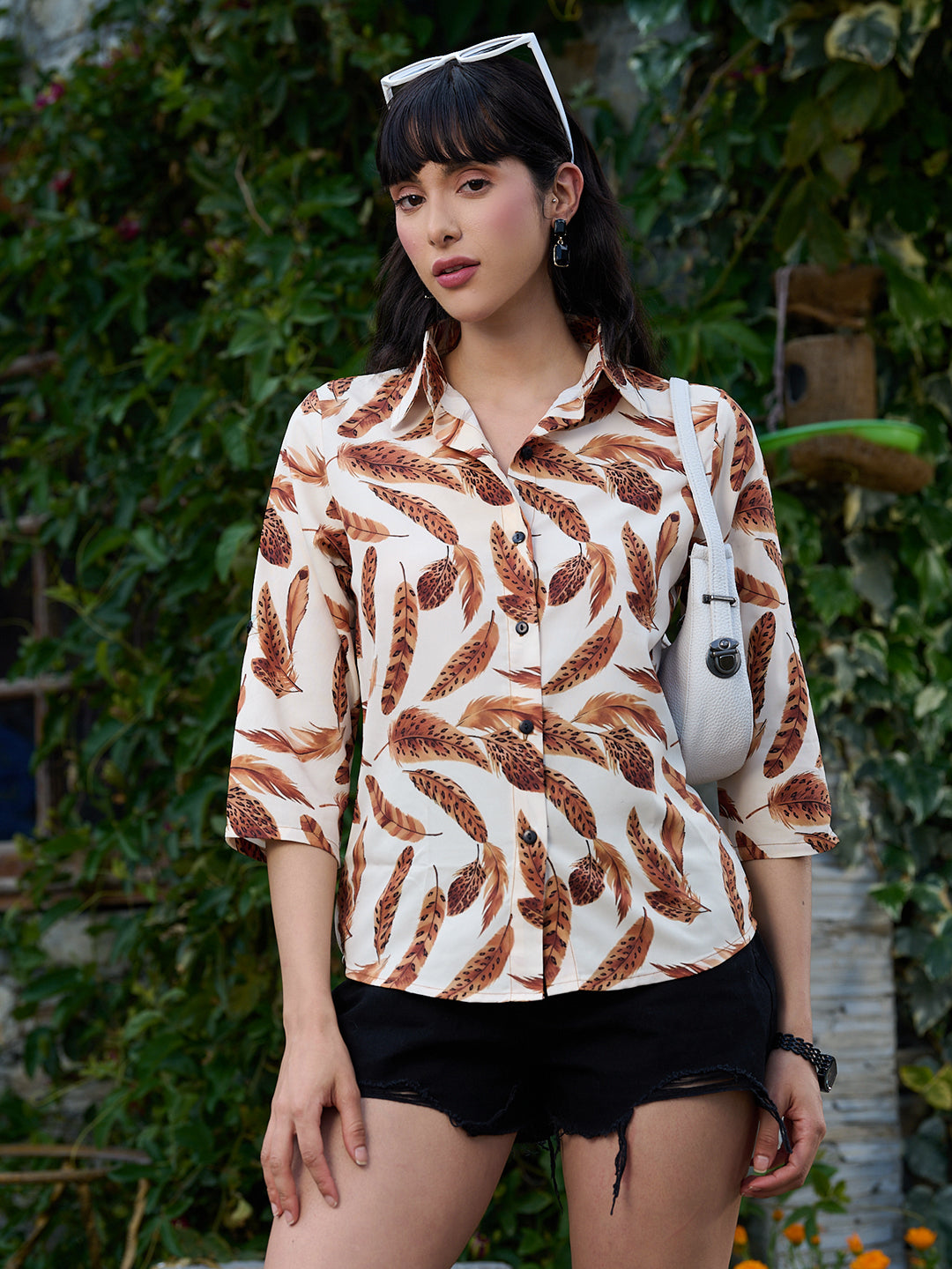 TANDUL Women Brown Feathers Printed Shirt