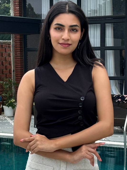 TANDUL Women Black Detailed Top
