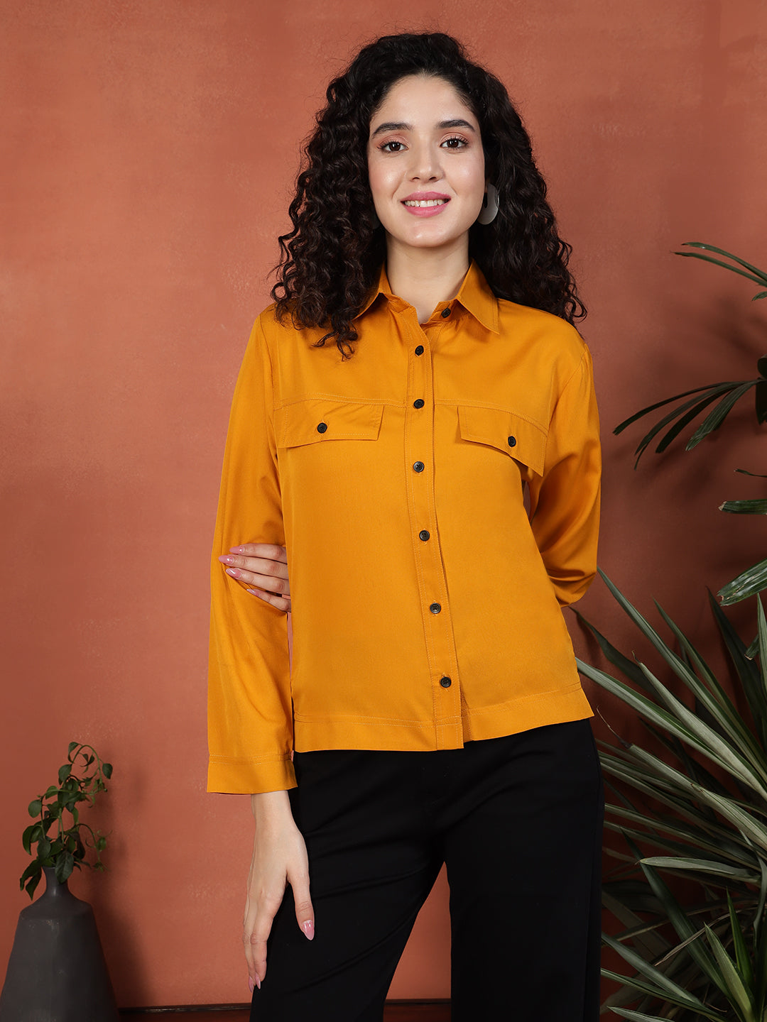 TANDUL Full Sleeve Solid Yellow Women Shirt